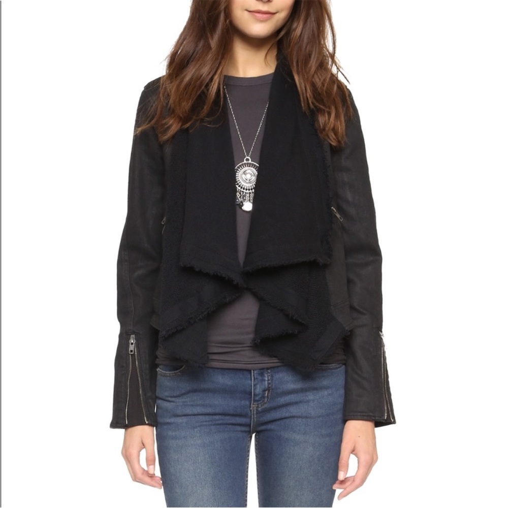 Jackets Free People Drape Front Coated Waxed Denim Moto Cropped Jacket